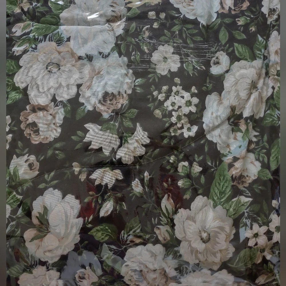 Vintage Black Floral Comforter Set with Cream and Green Blooms